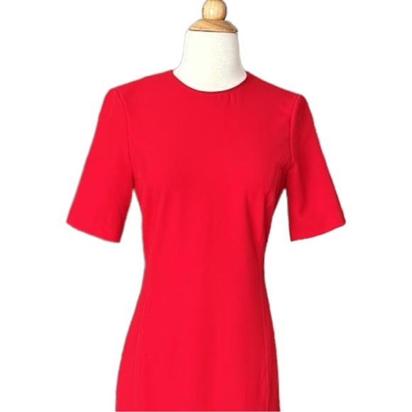 ZARA Red MIDI Dress Column Front Slit Pencil Career Holidays, Size XS - Picture 5 of 16